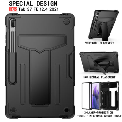 Foldable T-shaped Kickstand PC Silicone Shock-Proof Cover Protector for Samsung Galaxy Tab S7 FE