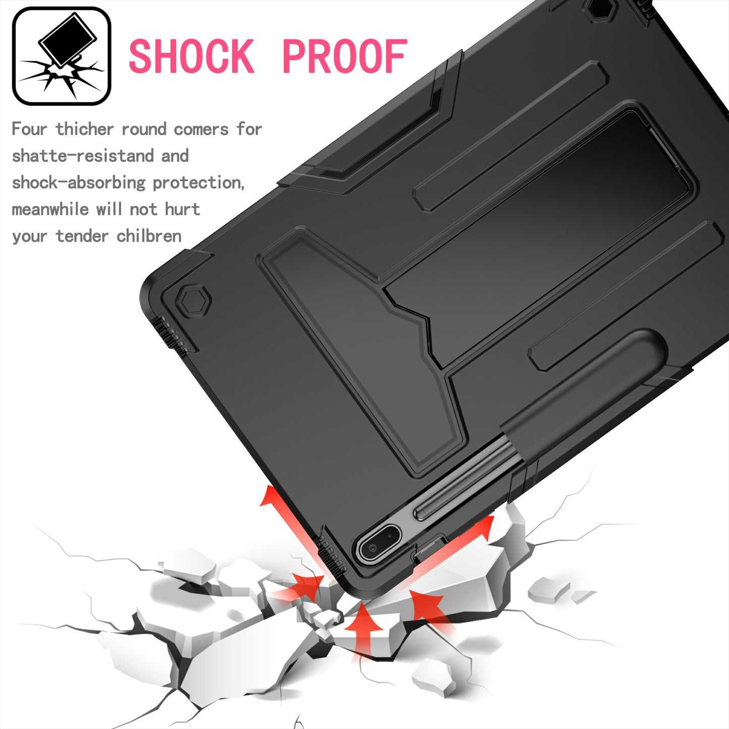 Foldable T-shaped Kickstand PC Silicone Shock-Proof Cover Protector for Samsung Galaxy Tab S7 FE