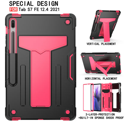 Foldable T-shaped Kickstand PC Silicone Shock-Proof Cover Protector for Samsung Galaxy Tab S7 FE