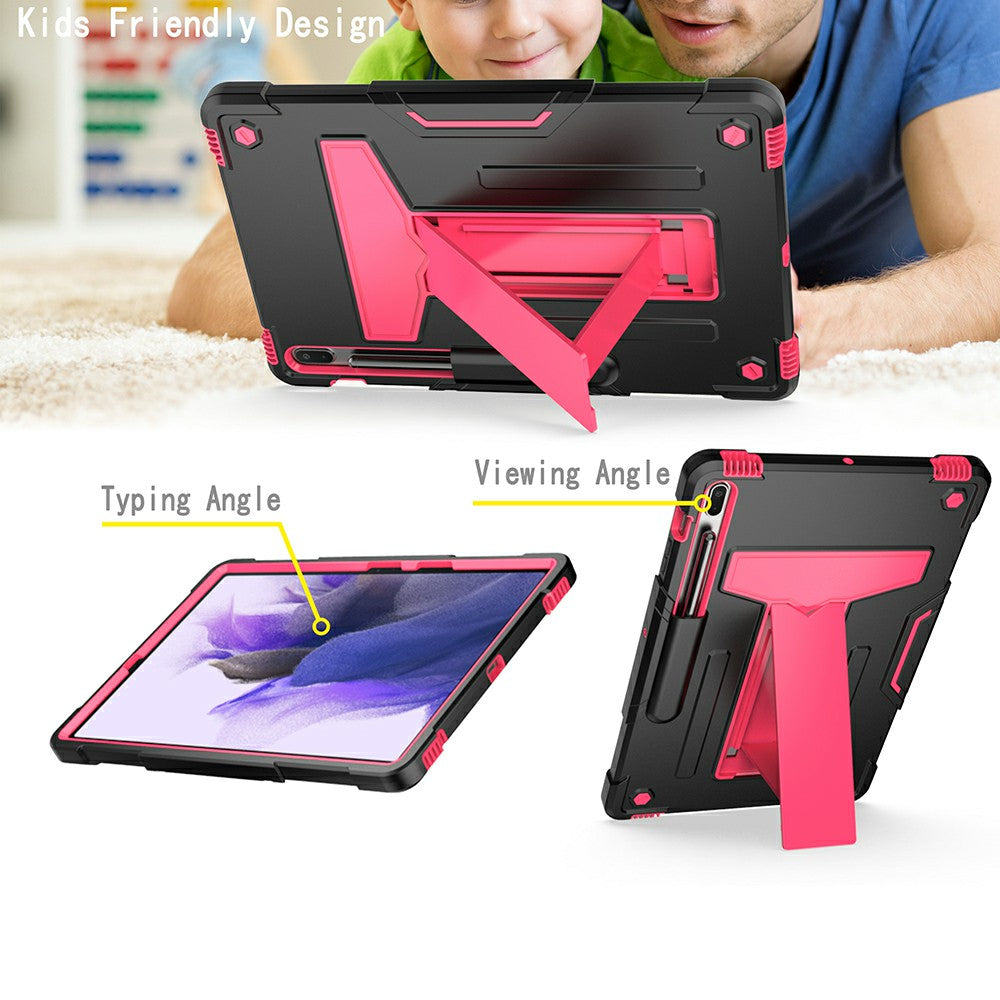 Foldable T-shaped Kickstand PC Silicone Shock-Proof Cover Protector for Samsung Galaxy Tab S7 FE