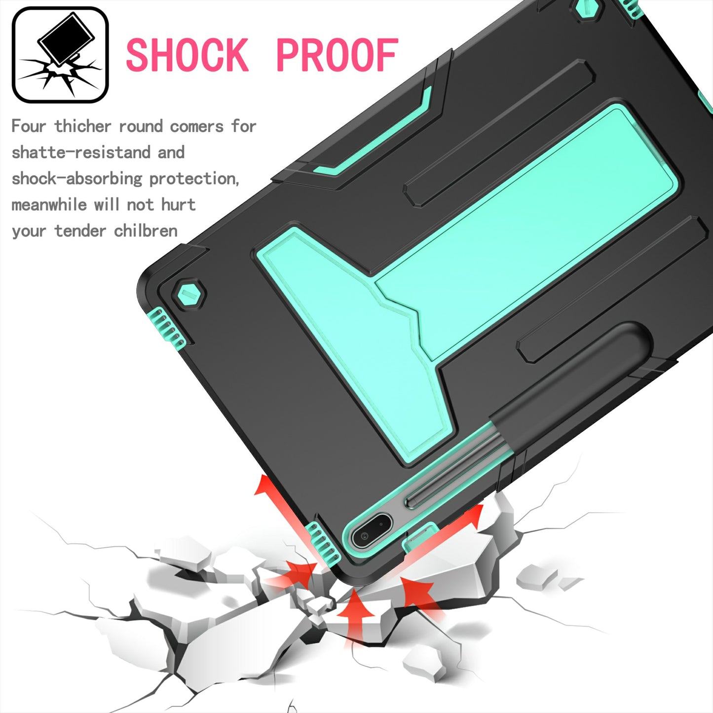Foldable T-shaped Kickstand PC Silicone Shock-Proof Cover Protector for Samsung Galaxy Tab S7 FE