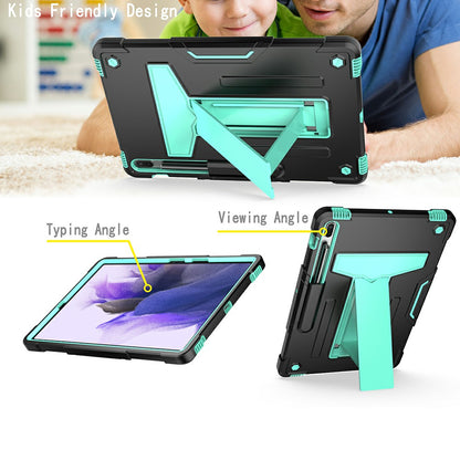 Foldable T-shaped Kickstand PC Silicone Shock-Proof Cover Protector for Samsung Galaxy Tab S7 FE