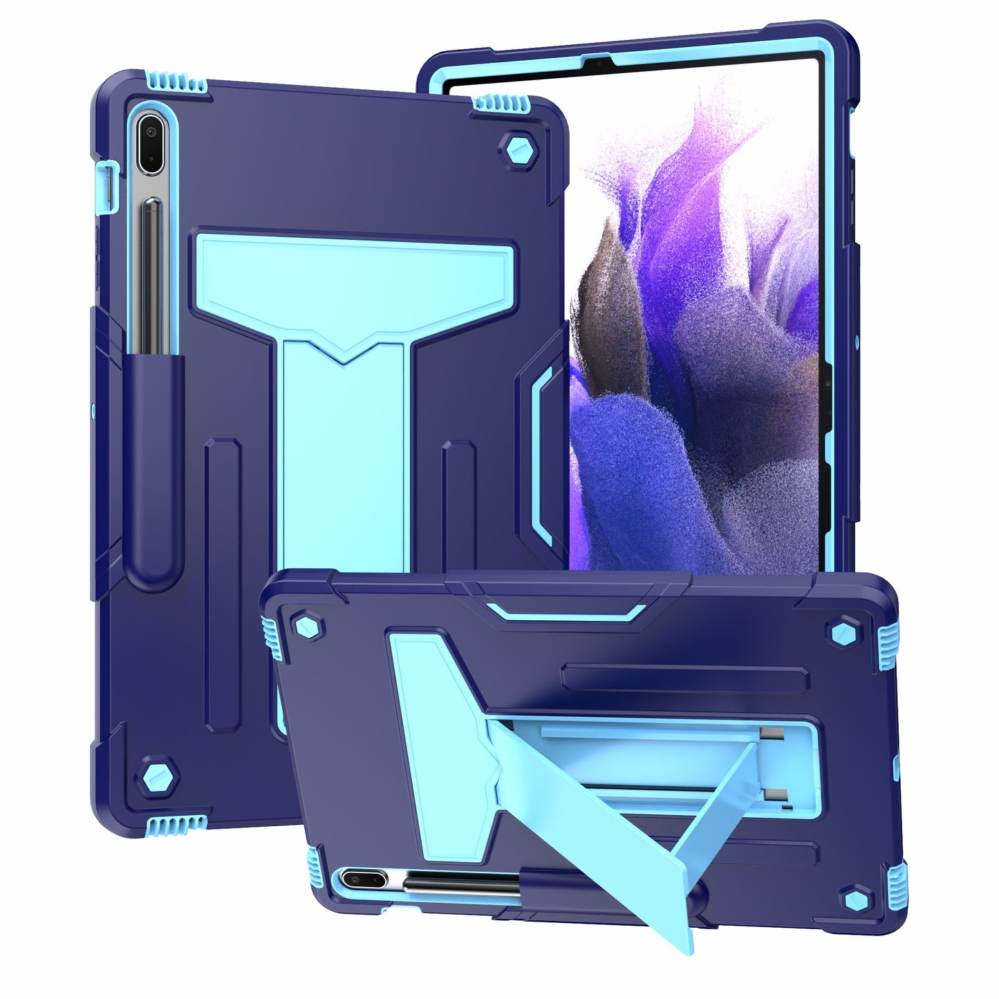 Foldable T-shaped Kickstand PC Silicone Shock-Proof Cover Protector for Samsung Galaxy Tab S7 FE