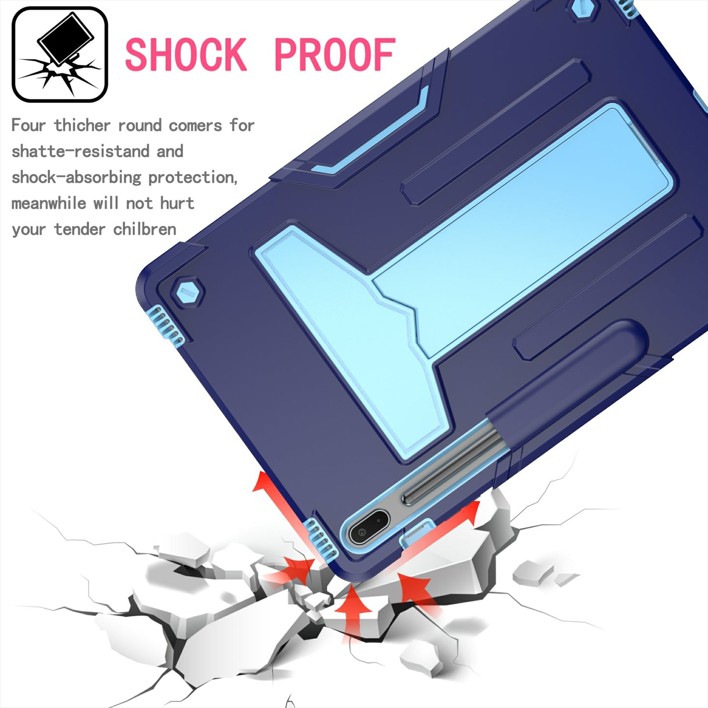 Foldable T-shaped Kickstand PC Silicone Shock-Proof Cover Protector for Samsung Galaxy Tab S7 FE