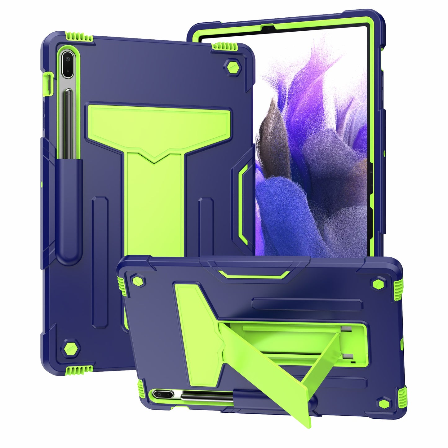 Foldable T-shaped Kickstand PC Silicone Shock-Proof Cover Protector for Samsung Galaxy Tab S7 FE