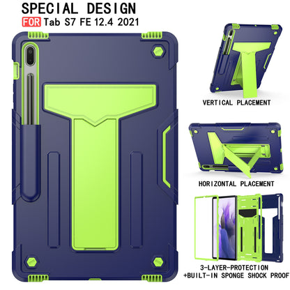 Foldable T-shaped Kickstand PC Silicone Shock-Proof Cover Protector for Samsung Galaxy Tab S7 FE