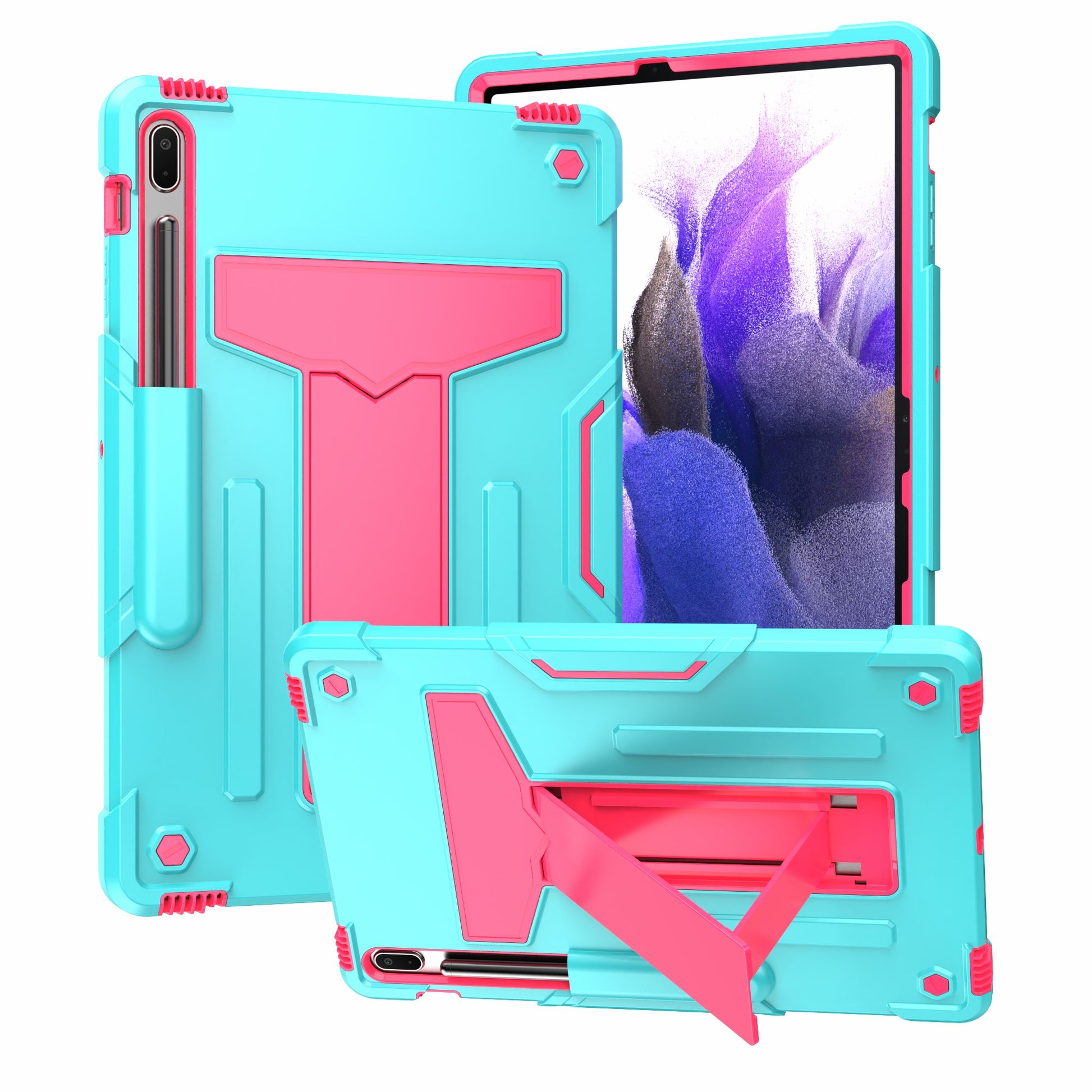 Foldable T-shaped Kickstand PC Silicone Shock-Proof Cover Protector for Samsung Galaxy Tab S7 FE