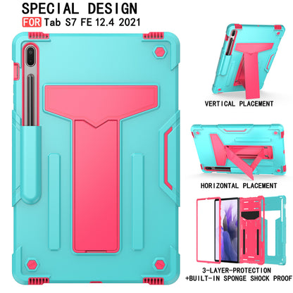 Foldable T-shaped Kickstand PC Silicone Shock-Proof Cover Protector for Samsung Galaxy Tab S7 FE