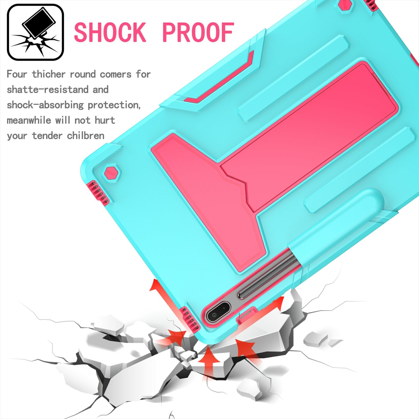 Foldable T-shaped Kickstand PC Silicone Shock-Proof Cover Protector for Samsung Galaxy Tab S7 FE