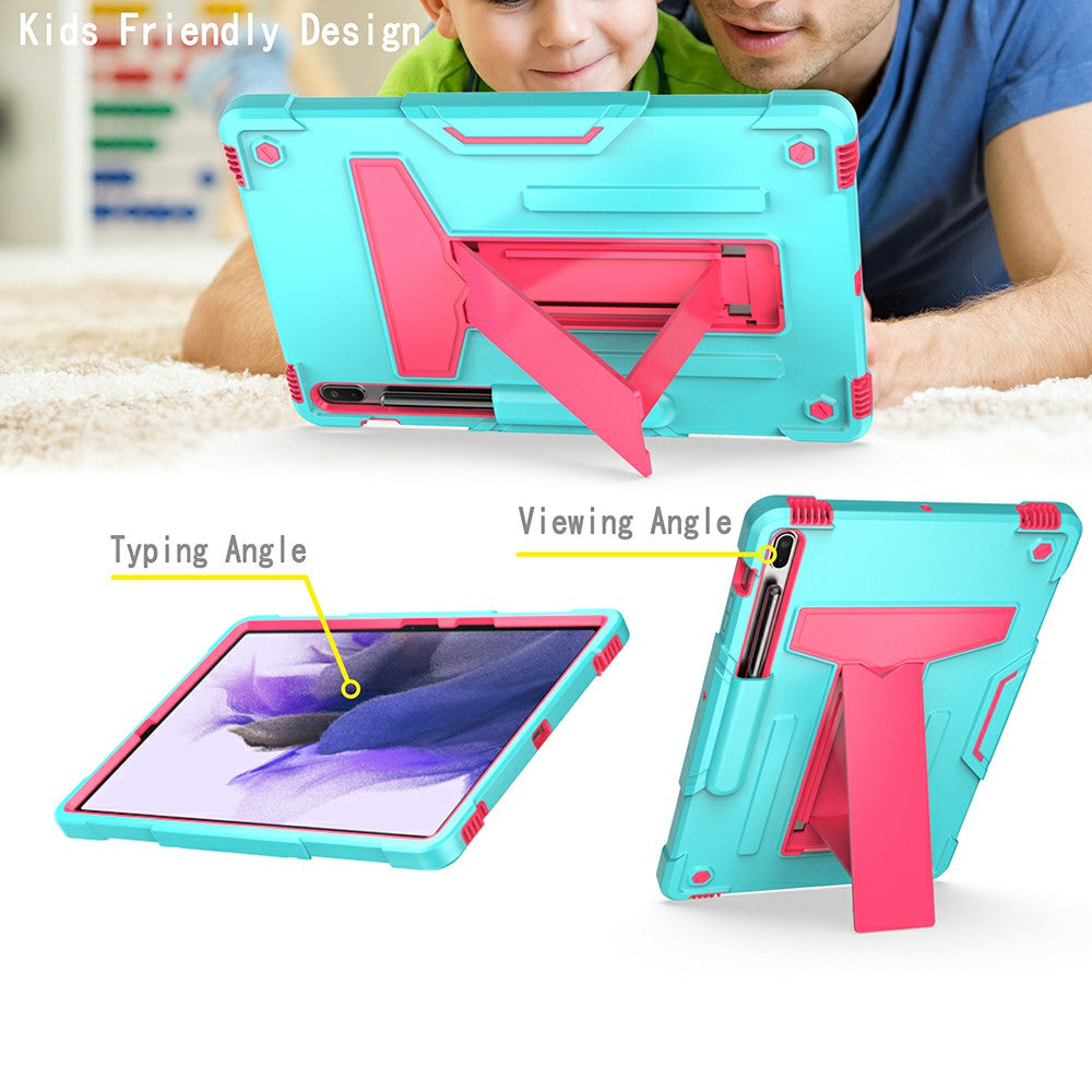Foldable T-shaped Kickstand PC Silicone Shock-Proof Cover Protector for Samsung Galaxy Tab S7 FE