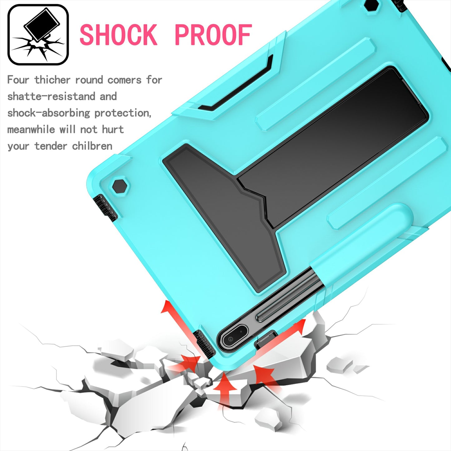 Foldable T-shaped Kickstand PC Silicone Shock-Proof Cover Protector for Samsung Galaxy Tab S7 FE