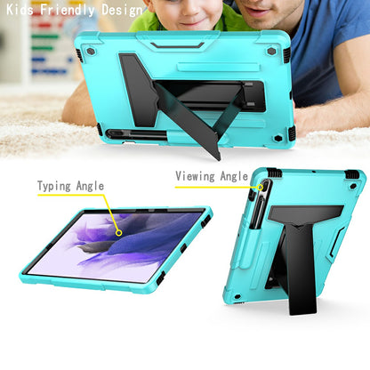 Foldable T-shaped Kickstand PC Silicone Shock-Proof Cover Protector for Samsung Galaxy Tab S7 FE