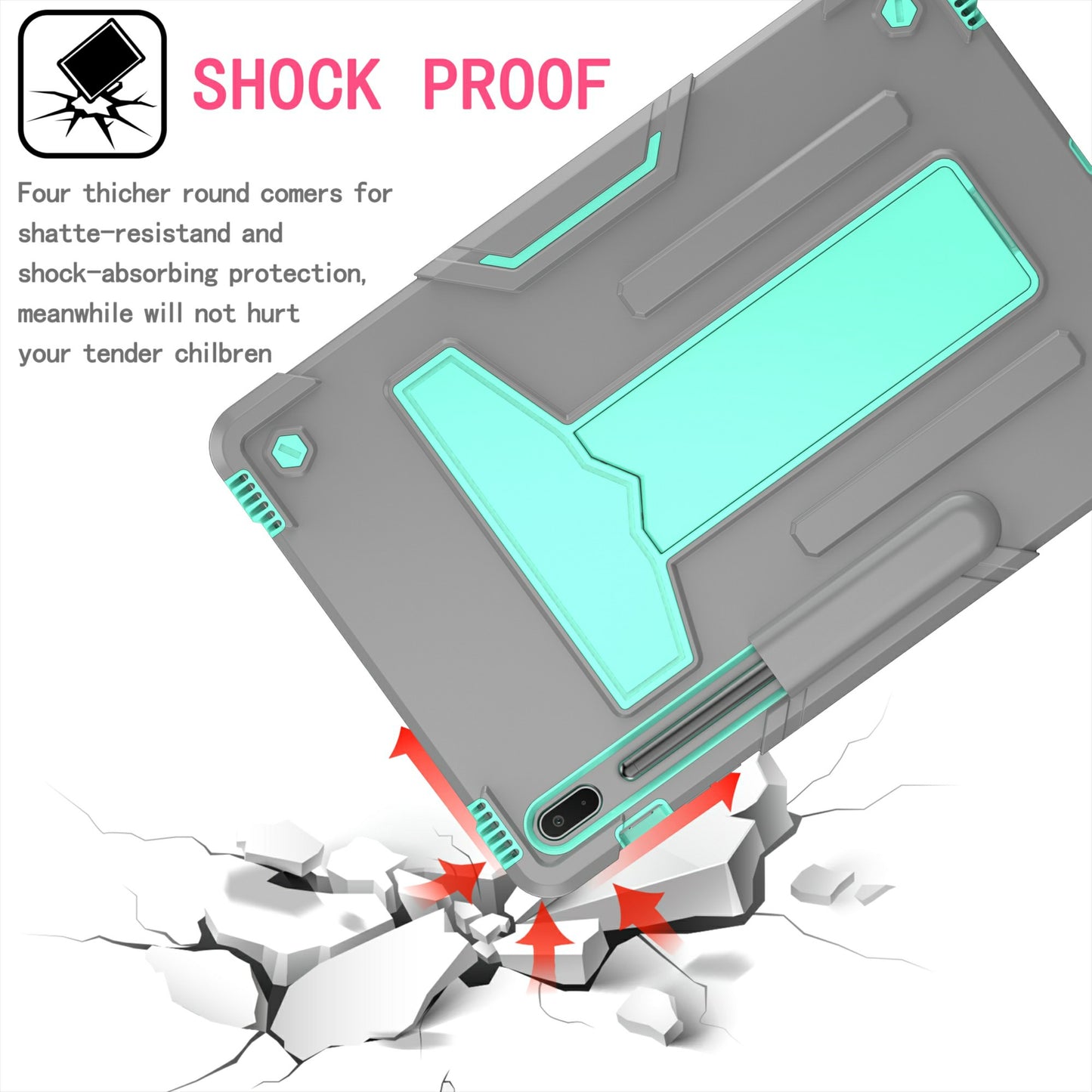 Foldable T-shaped Kickstand PC Silicone Shock-Proof Cover Protector for Samsung Galaxy Tab S7 FE