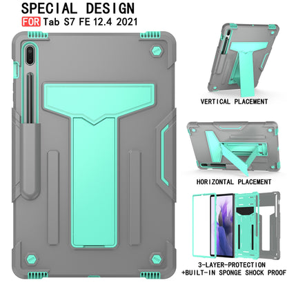 Foldable T-shaped Kickstand PC Silicone Shock-Proof Cover Protector for Samsung Galaxy Tab S7 FE