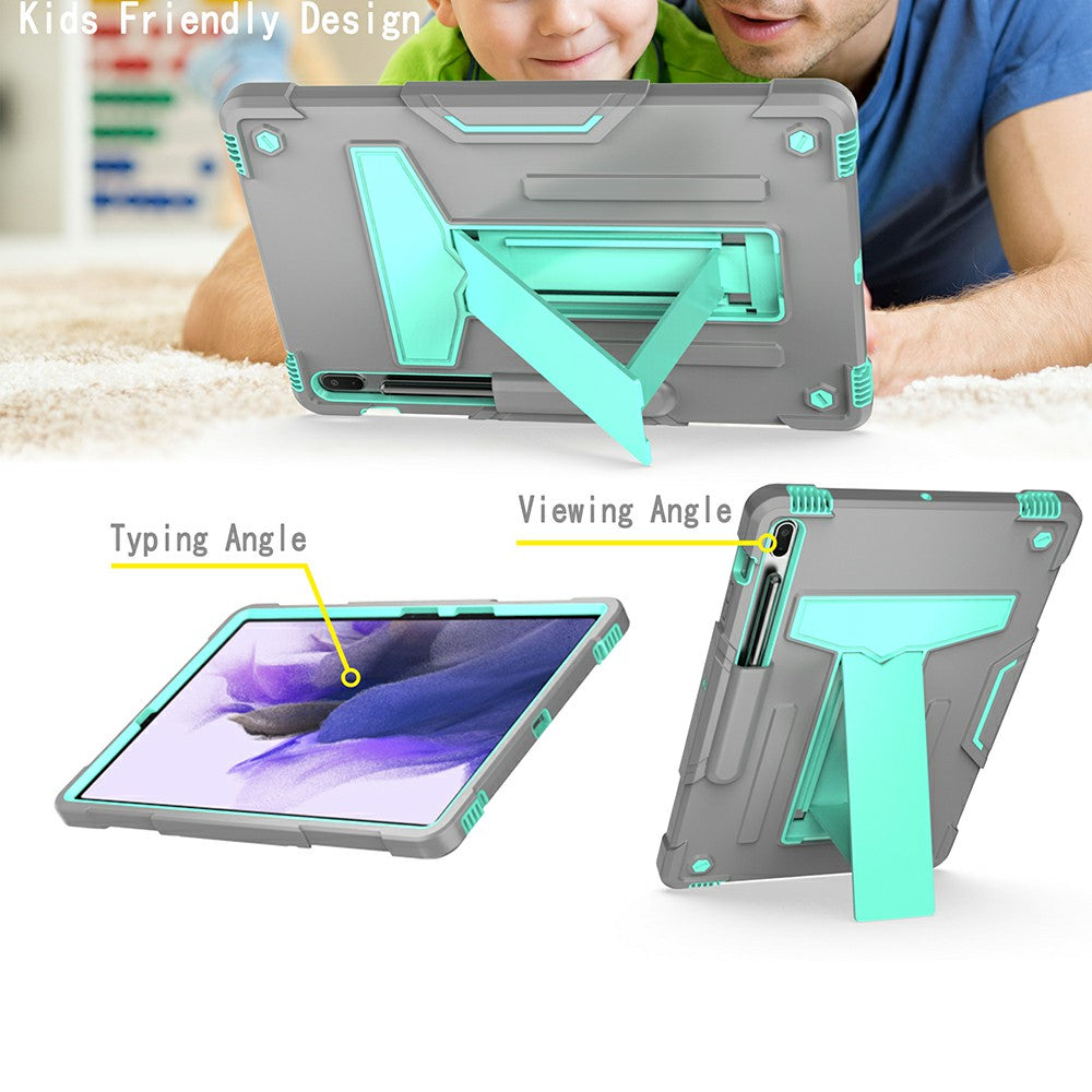 Foldable T-shaped Kickstand PC Silicone Shock-Proof Cover Protector for Samsung Galaxy Tab S7 FE