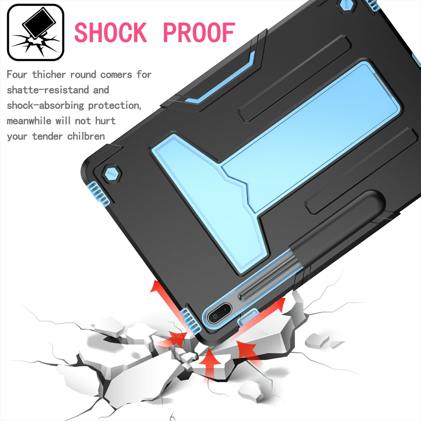 Foldable T-shaped Kickstand PC Silicone Shock-Proof Cover Protector for Samsung Galaxy Tab S7 FE