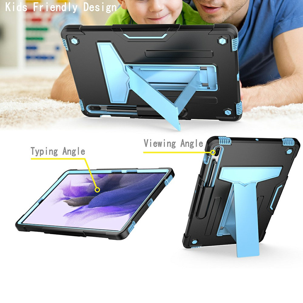 Foldable T-shaped Kickstand PC Silicone Shock-Proof Cover Protector for Samsung Galaxy Tab S7 FE