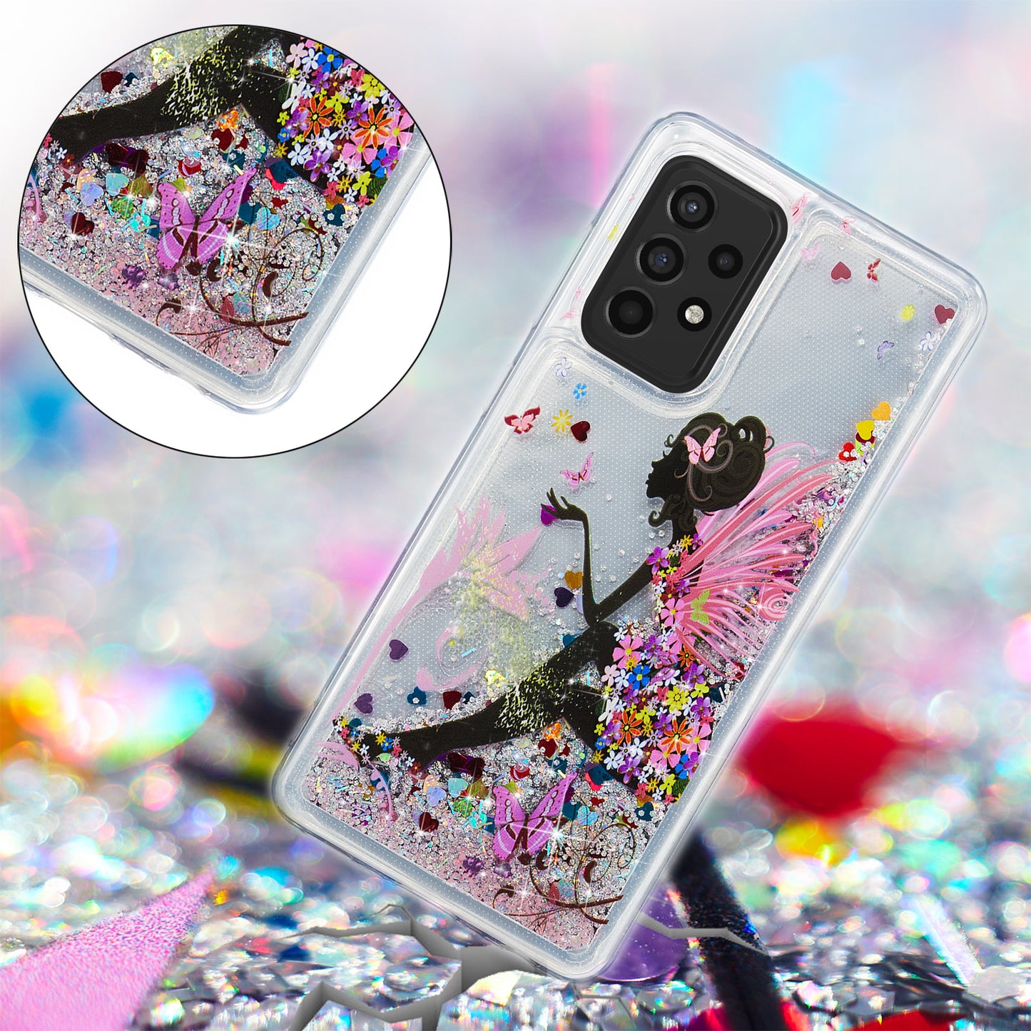 Stylish Pattern Printing Shiny Powder Quicksand TPU Case for Samsung Galaxy A52 4G/5G / A52s 5G