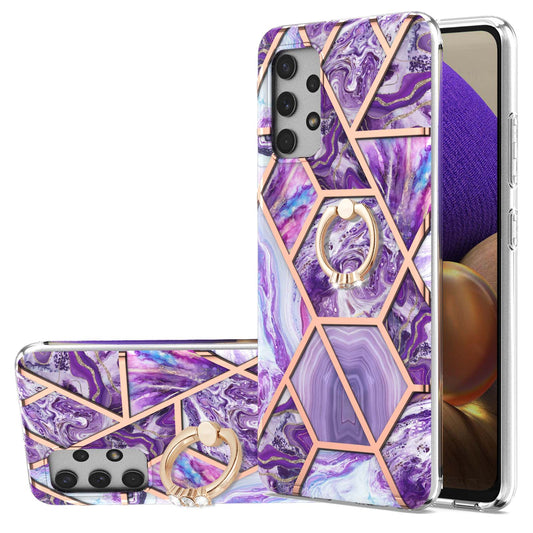 2.0mm IMD IML Electroplating Marble Pattern Shell Kickstand Phone Case for Samsung Galaxy A32 4G (EU Version)