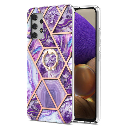 2.0mm IMD IML Electroplating Marble Pattern Shell Kickstand Phone Case for Samsung Galaxy A32 4G (EU Version)