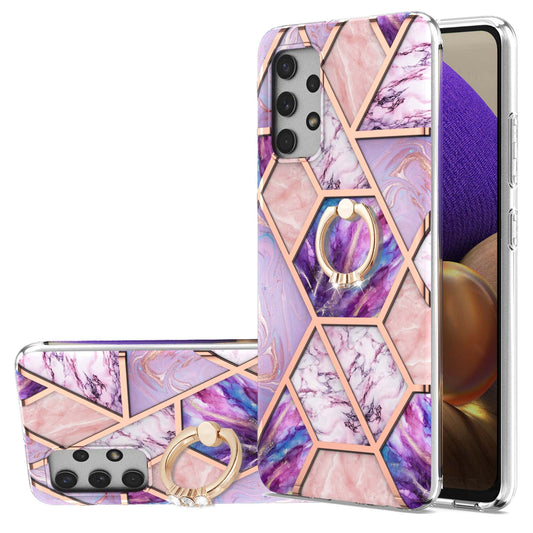 2.0mm IMD IML Electroplating Marble Pattern Shell Kickstand Phone Case for Samsung Galaxy A32 4G (EU Version)
