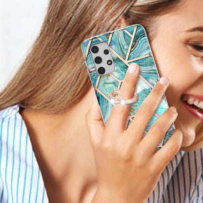 2.0mm IMD IML Electroplating Marble Pattern Shell Kickstand Phone Case for Samsung Galaxy A32 4G (EU Version)