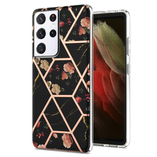 2.0mm IMD IML Electroplating Marble TPU Phone Back Case with Flower Pattern for Samsung Galaxy S21 Ultra 5G