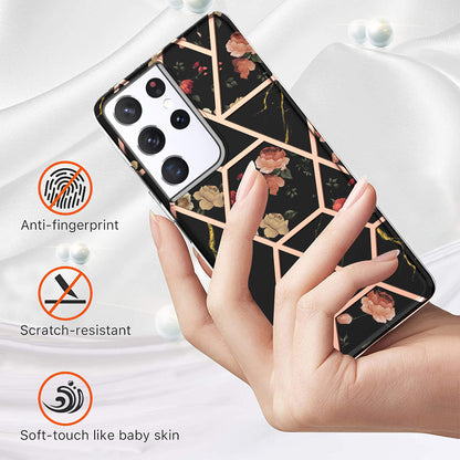 2.0mm IMD IML Electroplating Marble TPU Phone Back Case with Flower Pattern for Samsung Galaxy S21 Ultra 5G