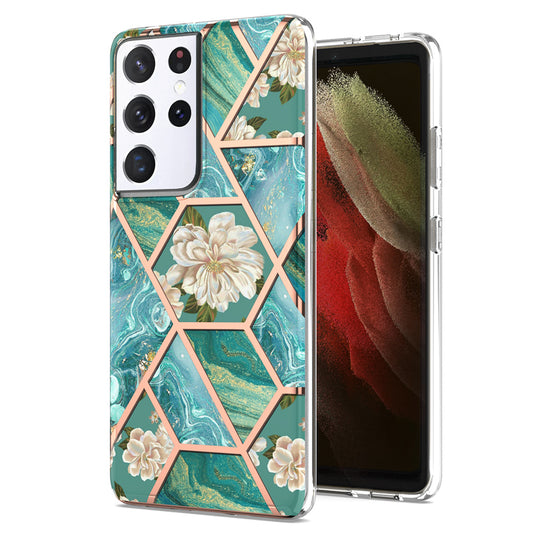 2.0mm IMD IML Electroplating Marble TPU Phone Back Case with Flower Pattern for Samsung Galaxy S21 Ultra 5G