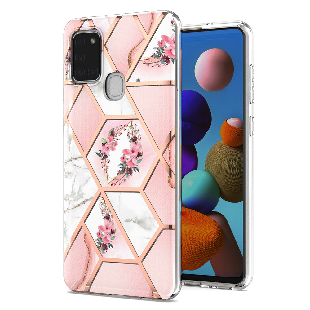 2.0mm IMD IML Electroplating Marble Flower Phone TPU Case for Samsung Galaxy A21s