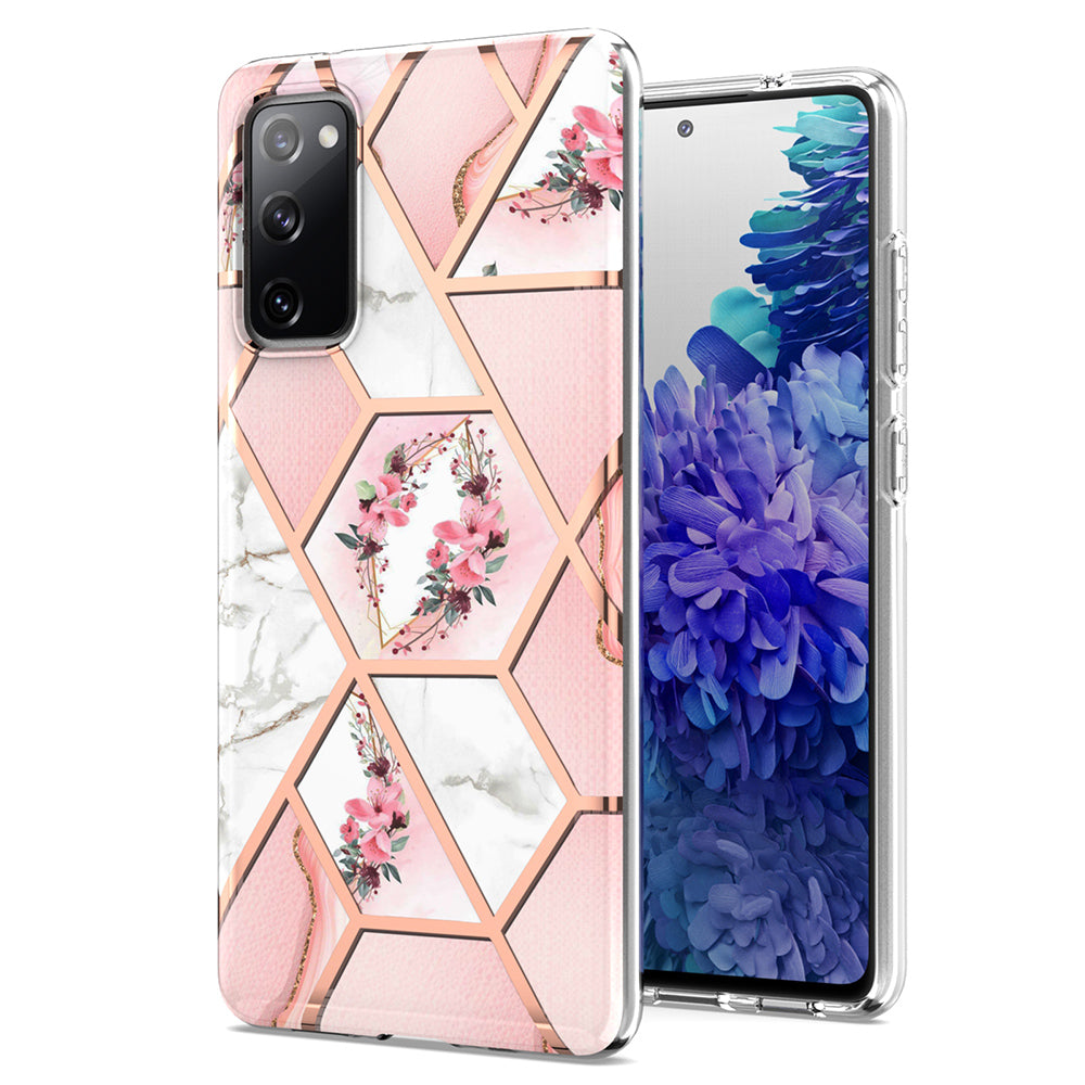 2.0mm IMD IML Flower Pattern Shell Electroplating Marble Phone Case for Samsung Galaxy S20 FE 2022/S20 FE 4G/S20 FE 5G/S20 Lite