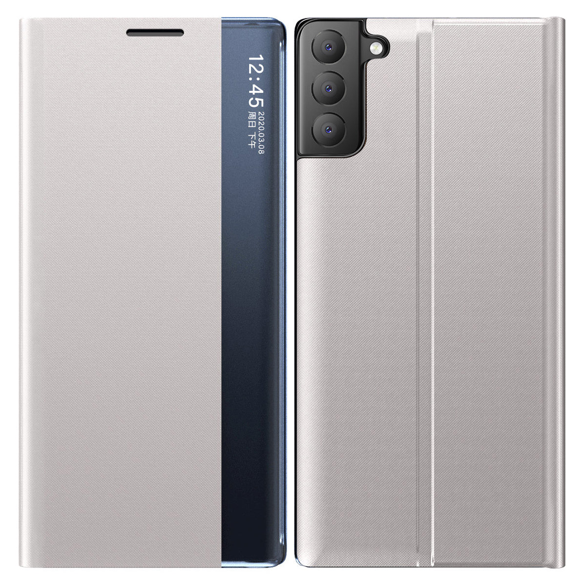 View Window Anti-fall Leather Protective Shell with Stand for Samsung Galaxy S21 FE