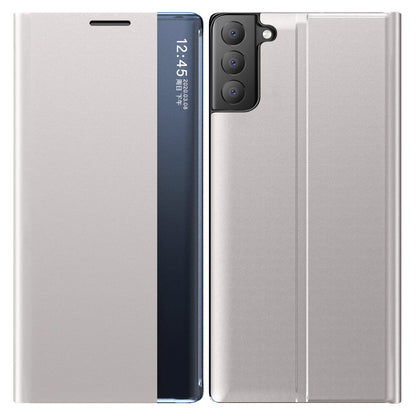 View Window Anti-fall Leather Protective Shell with Stand for Samsung Galaxy S21 FE