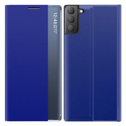 View Window Anti-fall Leather Protective Shell with Stand for Samsung Galaxy S21 FE