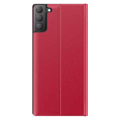 View Window Anti-fall Leather Protective Shell with Stand for Samsung Galaxy S21 FE