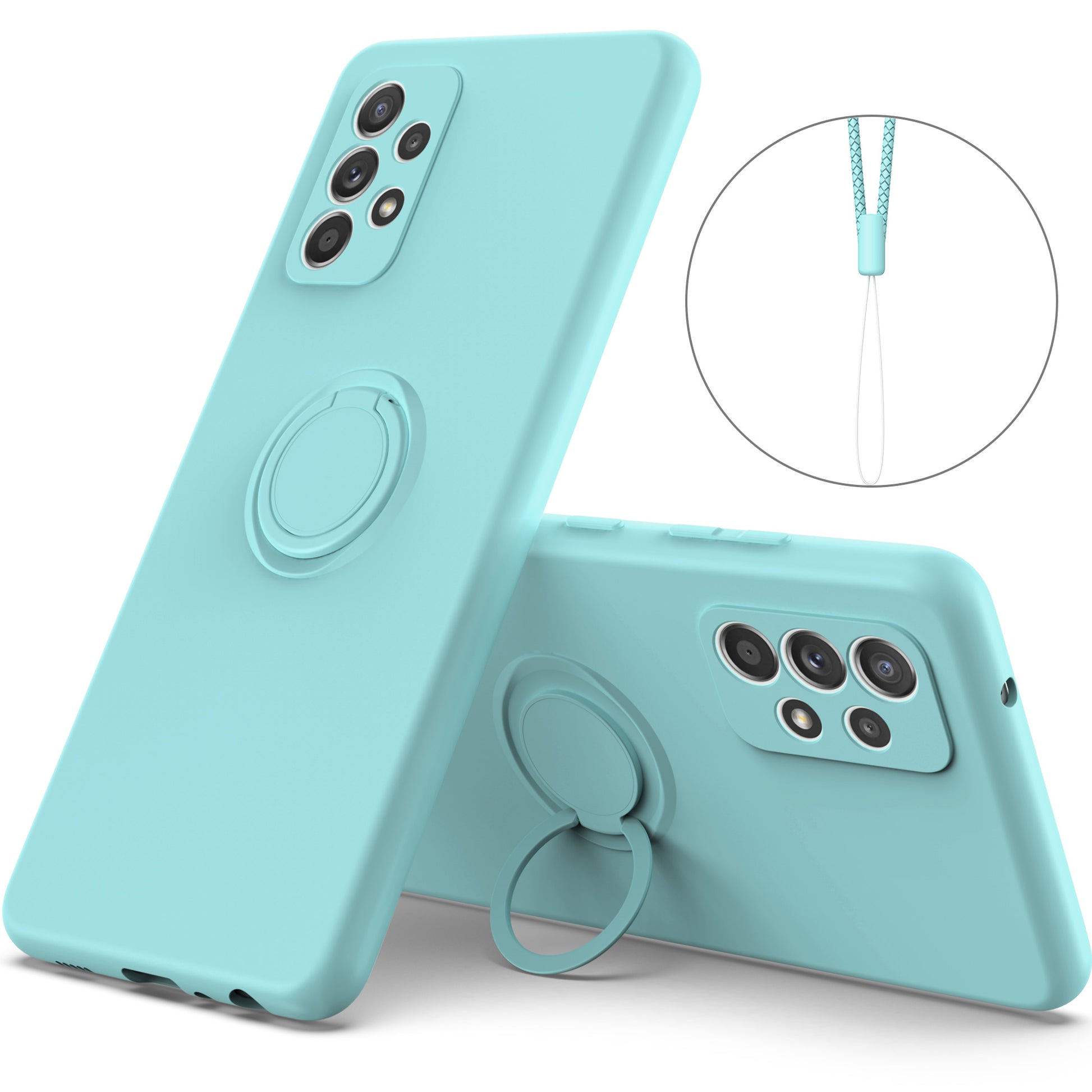 Ring Holder Kickstand Design Liquid Silicone Phone Case with Strap for Samsung Galaxy A52 4G/5G / A52s 5G