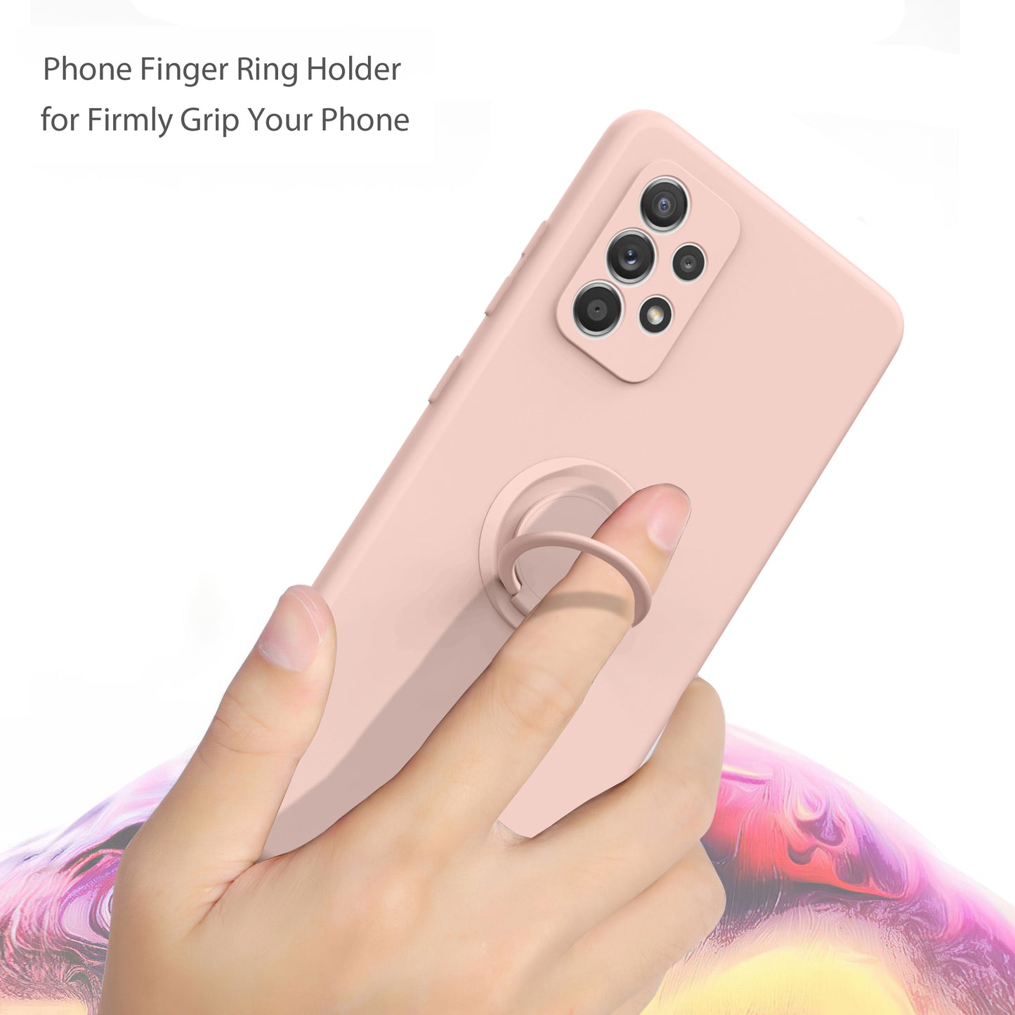 Ring Holder Kickstand Design Liquid Silicone Phone Case with Strap for Samsung Galaxy A52 4G/5G / A52s 5G