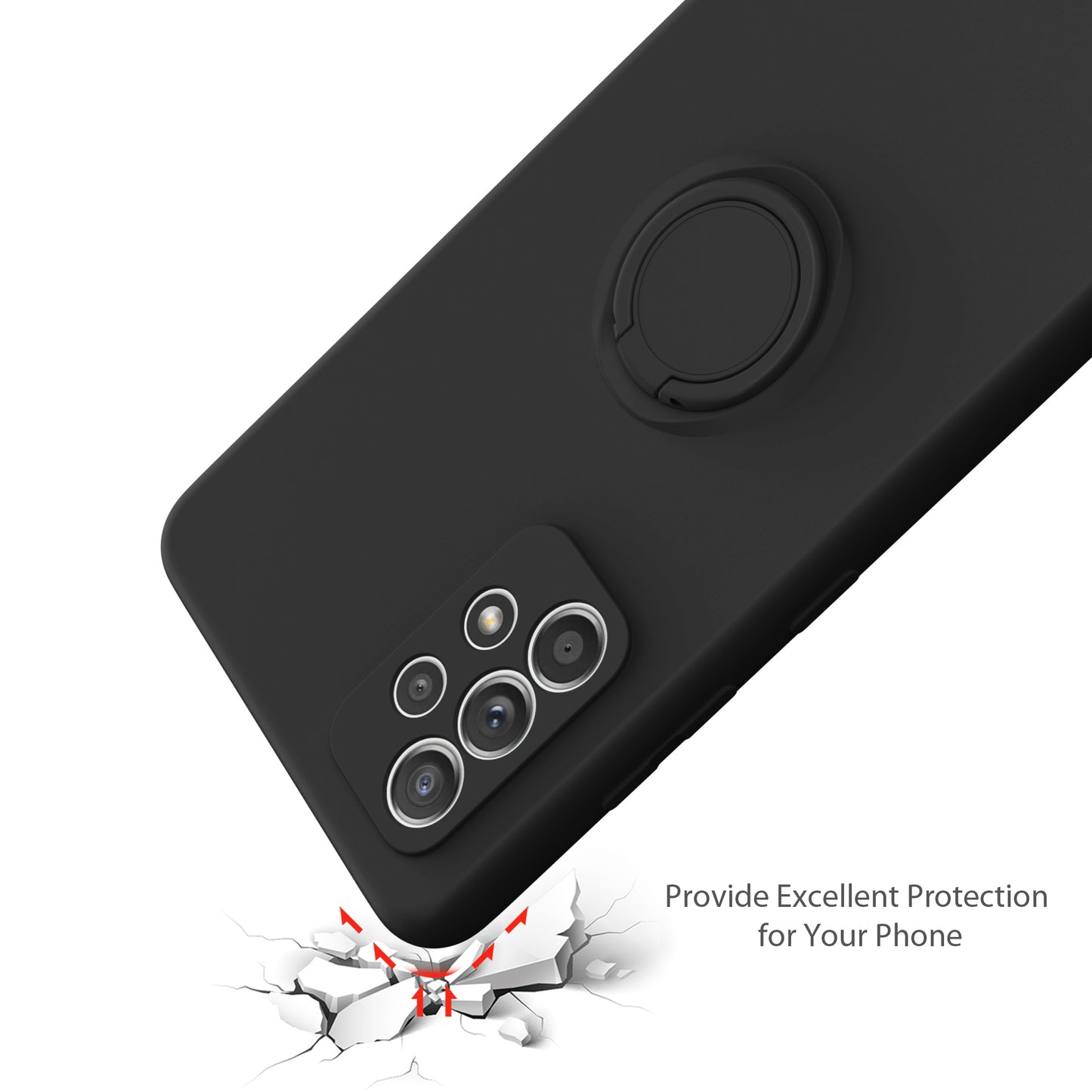 Ring Holder Kickstand Design Liquid Silicone Phone Case with Strap for Samsung Galaxy A52 4G/5G / A52s 5G
