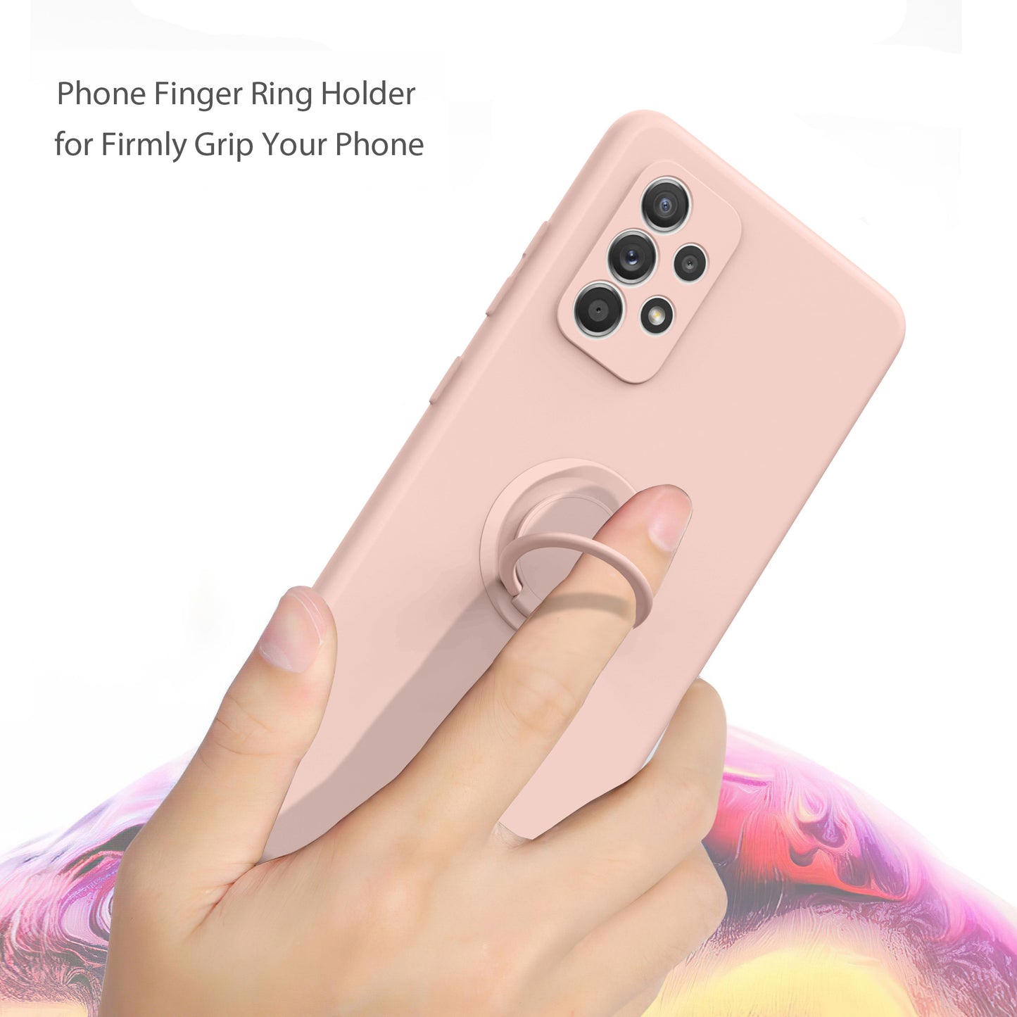Ring Holder Kickstand Design Liquid Silicone Phone Case with Strap for Samsung Galaxy A52 4G/5G / A52s 5G