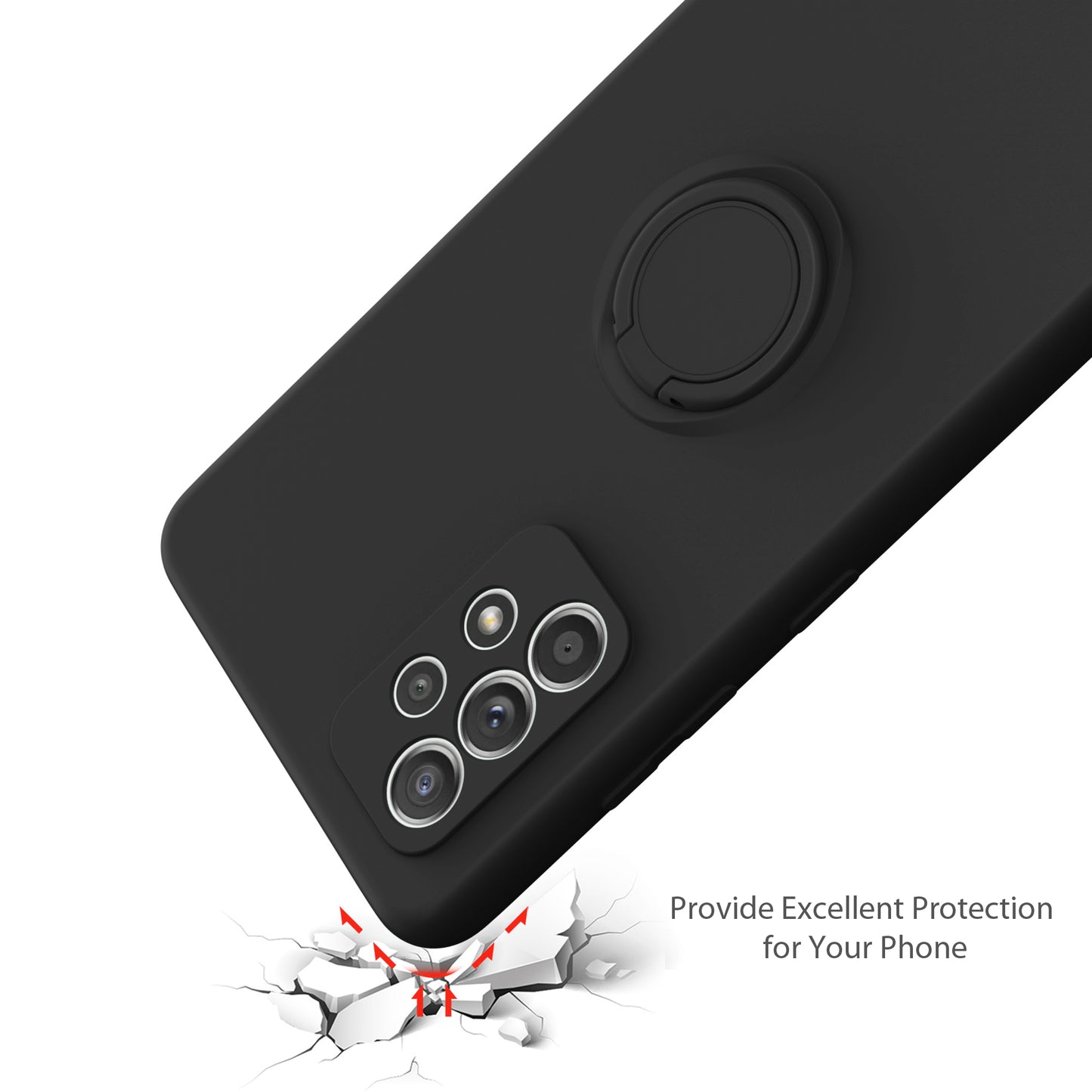 Ring Holder Kickstand Design Liquid Silicone Phone Case with Strap for Samsung Galaxy A52 4G/5G / A52s 5G