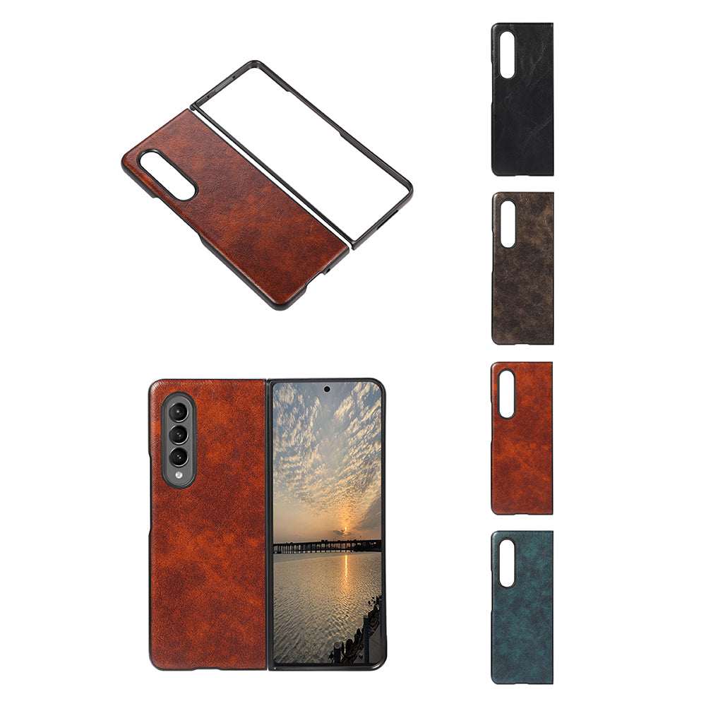 Textured PU Leather Coated Hard PC Hybrid Phone Case Cover for Samsung Galaxy Z Fold3 5G