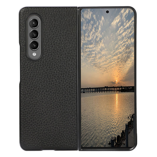 Litchi Texture Genuine Leather Coated PC Phone Case Protector for Samsung Galaxy Z Fold3 5G