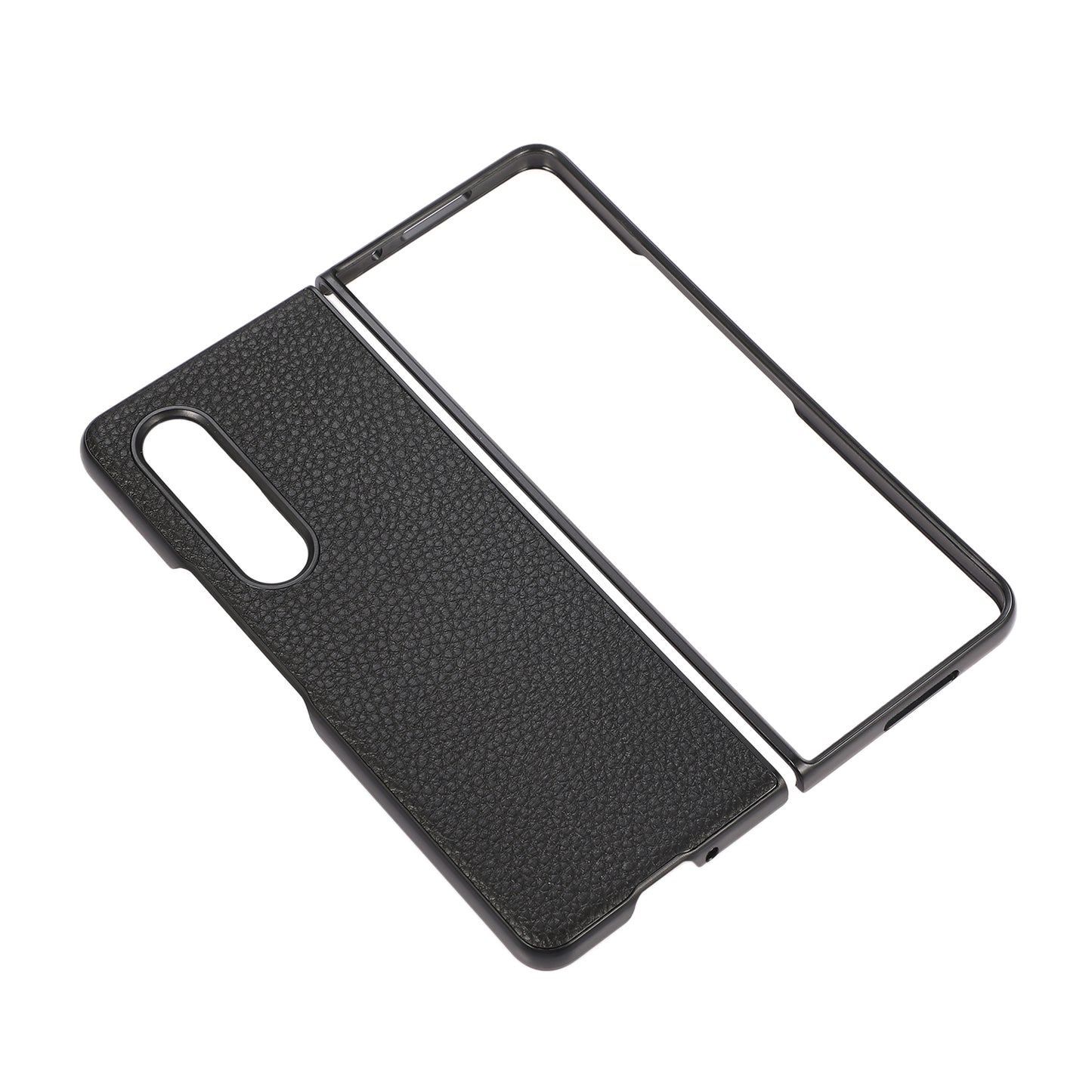 Litchi Texture Genuine Leather Coated PC Phone Case Protector for Samsung Galaxy Z Fold3 5G
