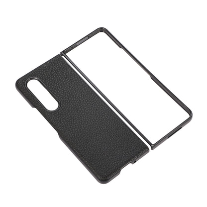 Litchi Texture Genuine Leather Coated PC Phone Case Protector for Samsung Galaxy Z Fold3 5G