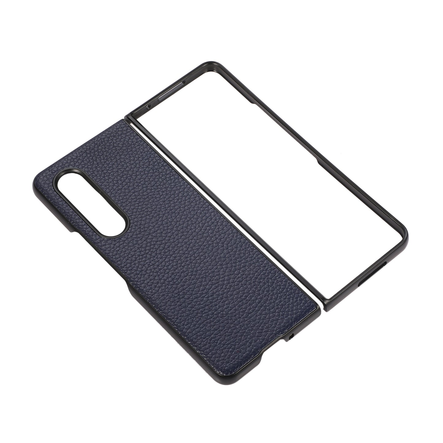 Litchi Texture Genuine Leather Coated PC Phone Case Protector for Samsung Galaxy Z Fold3 5G