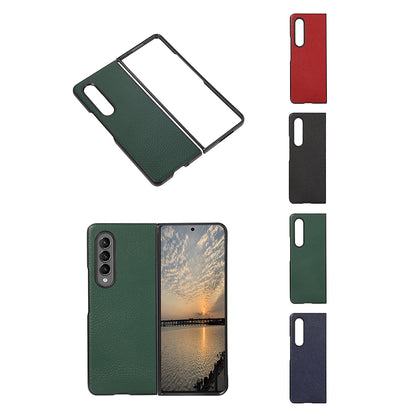 Litchi Texture Genuine Leather Coated PC Phone Case Protector for Samsung Galaxy Z Fold3 5G