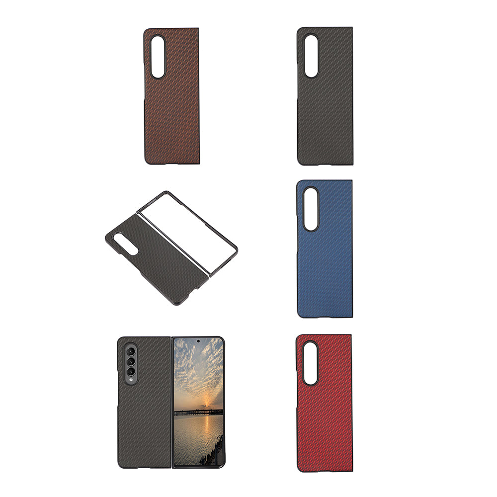 Carbon Fiber Texture Leather Coated Phone Case Back Cover for Samsung Galaxy Z Fold3 5G