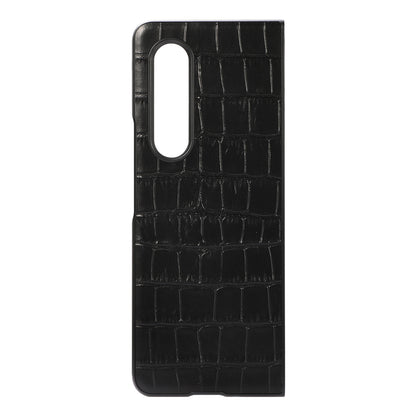 Crocodile Skin Genuine Leather + PC Hybrid Phone Back Case for Samsung Galaxy Z Fold3 5G
