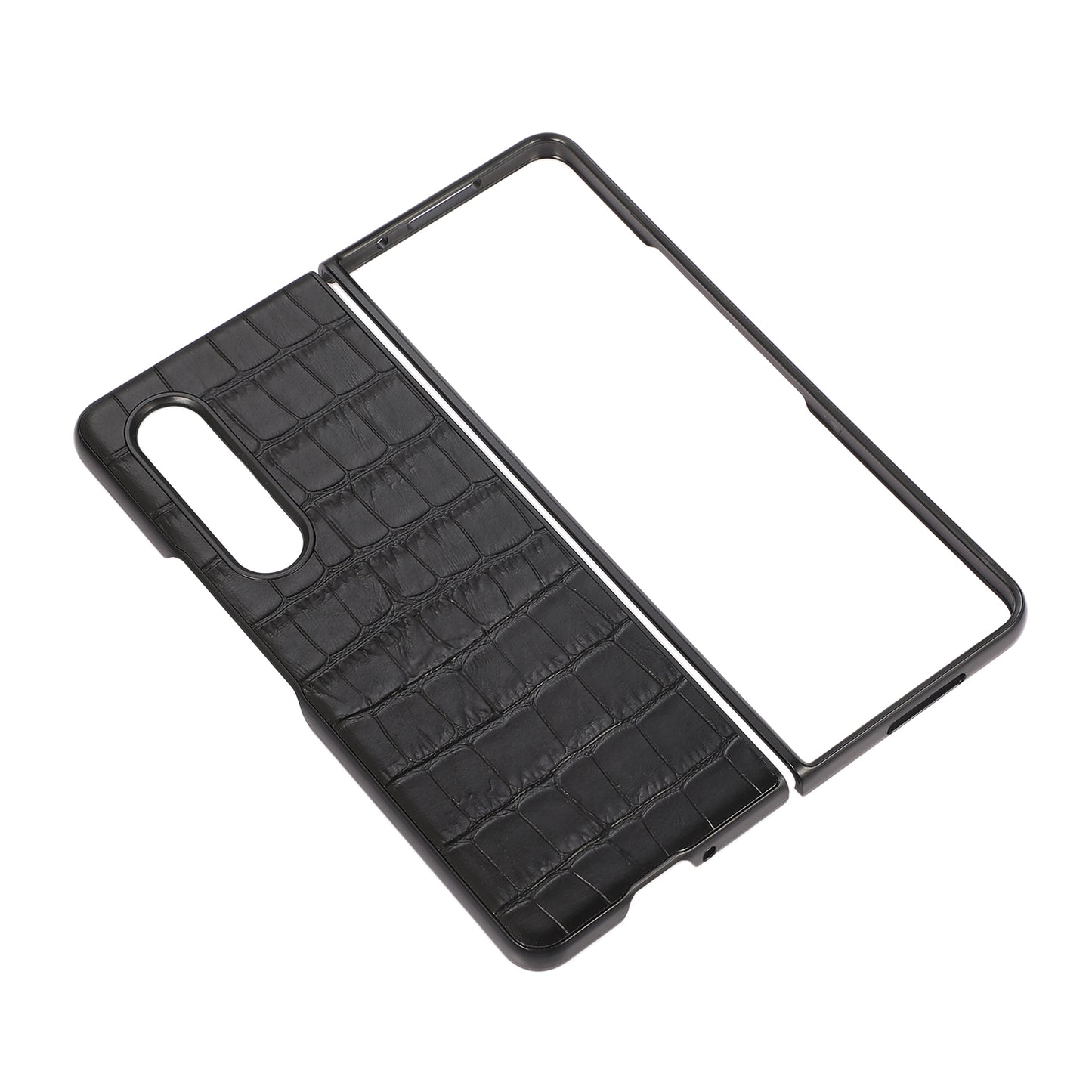 Crocodile Skin Genuine Leather + PC Hybrid Phone Back Case for Samsung Galaxy Z Fold3 5G