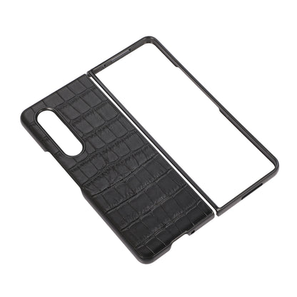 Crocodile Skin Genuine Leather + PC Hybrid Phone Back Case for Samsung Galaxy Z Fold3 5G